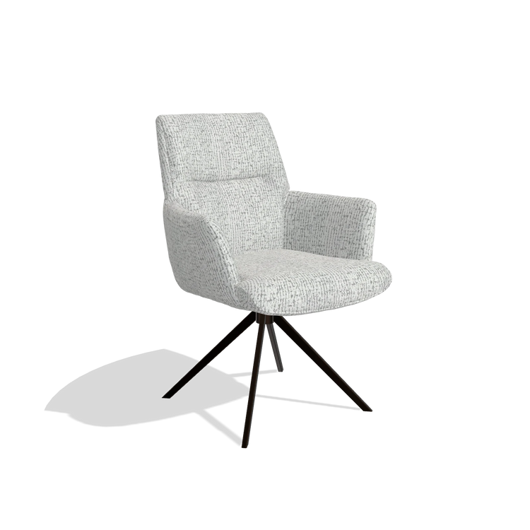 Dining Chair with Armrests Flavia 6694 in Horta 101 fabric (light grey), espresso swivel base, angled view