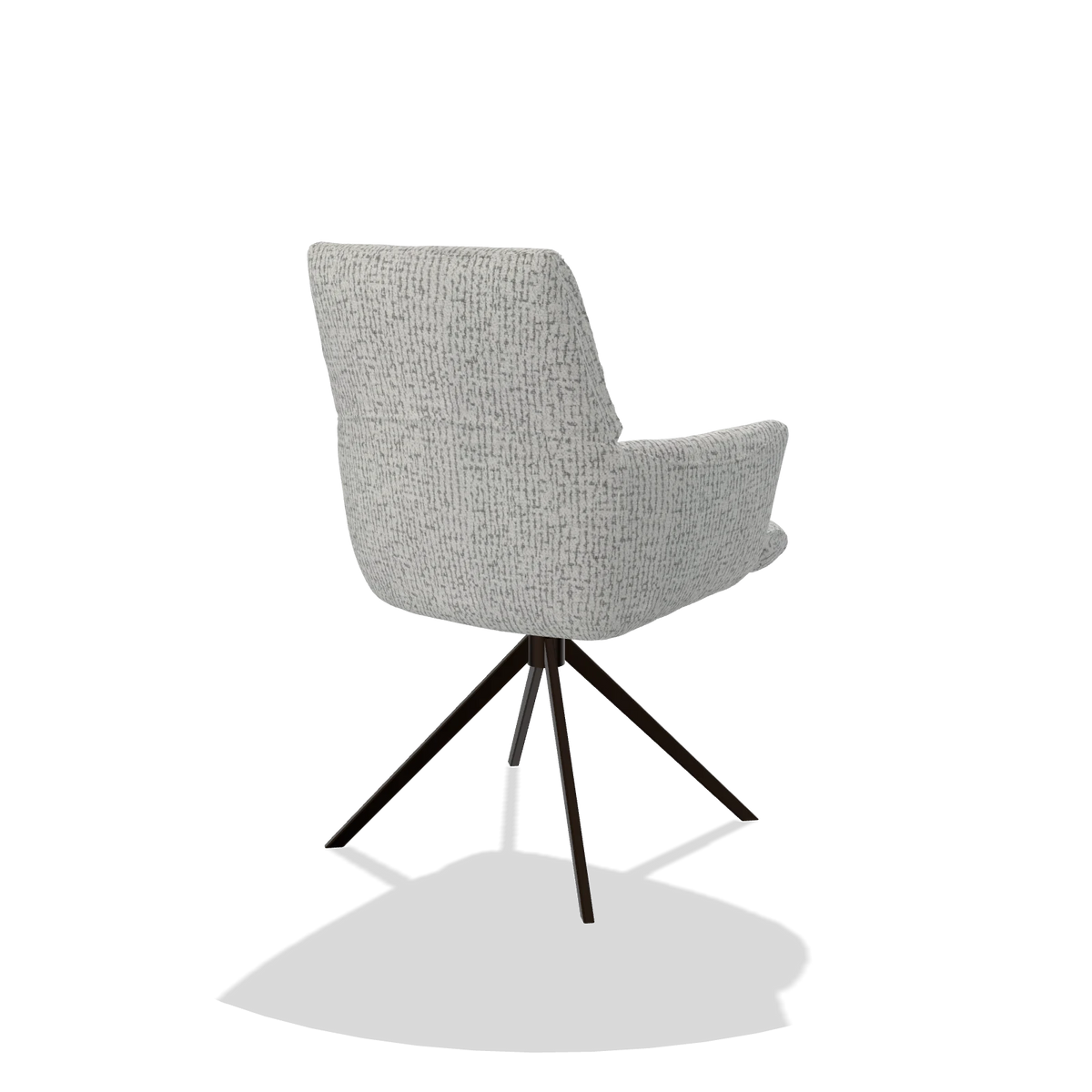 Dining Chair with Armrests Flavia 6694 in Horta 101 fabric (light grey), espresso swivel base, back angled view