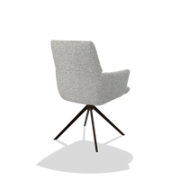 Dining Chair with Armrests Flavia 6694 in Horta 101 fabric (light grey), espresso swivel base, back angled view