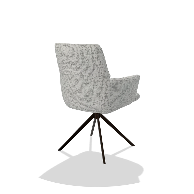 Dining Chair with Armrests Flavia 6694 in Horta 101 fabric (light grey), espresso swivel base, back angled view