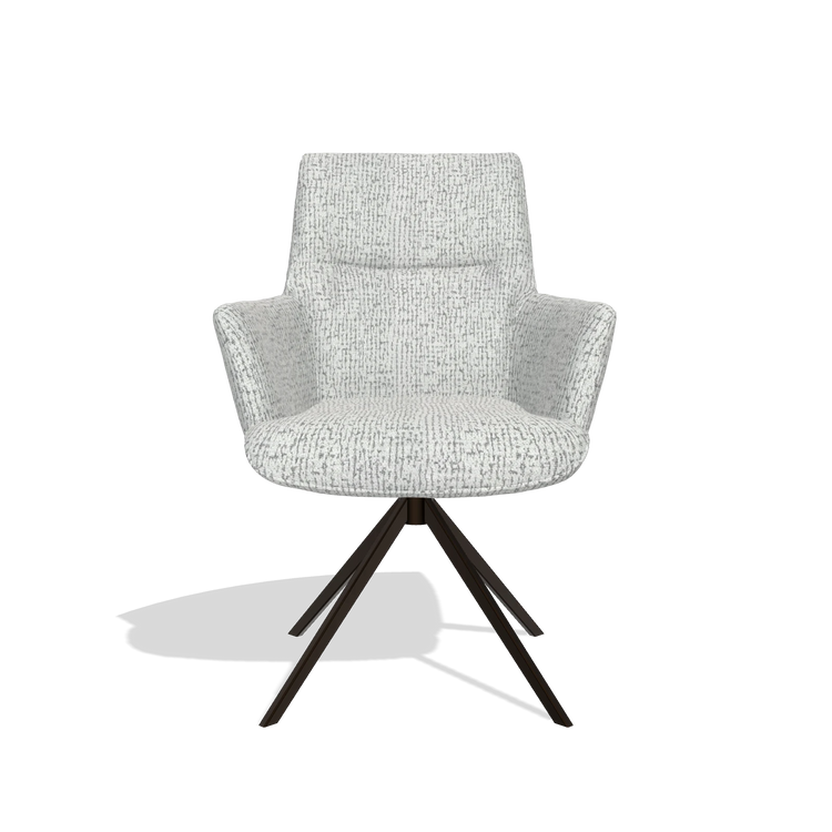Dining Chair with Armrests Flavia 6694 in Horta 101 fabric (light grey), espresso swivel base, front view