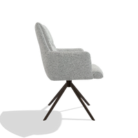 Dining Chair with Armrests Flavia 6694 in Horta 101 fabric (light grey), espresso swivel base, side view