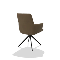 Dining Chair with Armrests Flavia 6694 in Leather A802 (olive), black swivel base, back angled view