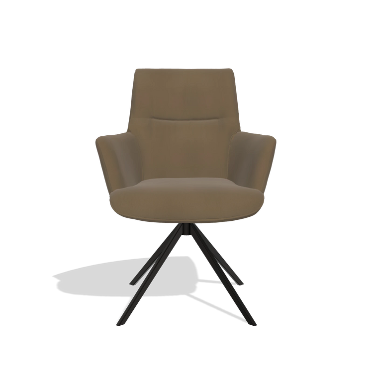 Dining Chair with Armrests Flavia 6694 in Leather A802 (olive), black swivel base, front view
