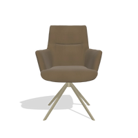 Dining Chair with Armrests Flavia 6694 in Leather A802 (olive), champagne swivel base, front view