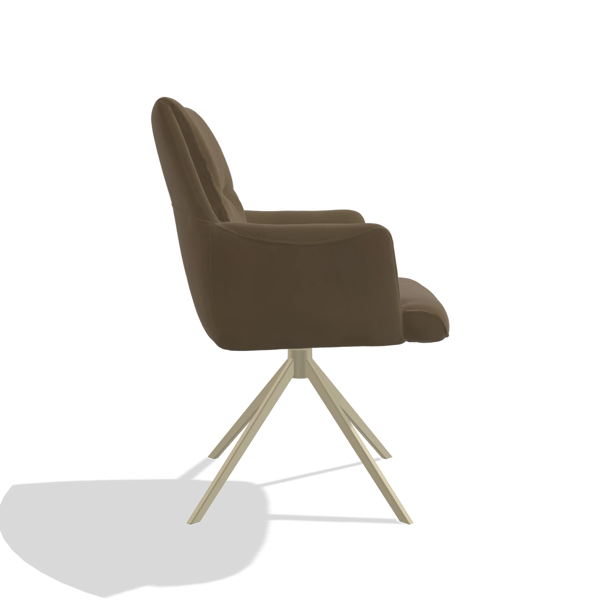 Dining Chair with Armrests Flavia 6694 in Leather A802 (olive), champagne swivel base, side view