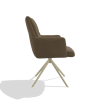 Dining Chair with Armrests Flavia 6694 in Leather A802 (olive), champagne swivel base, side view