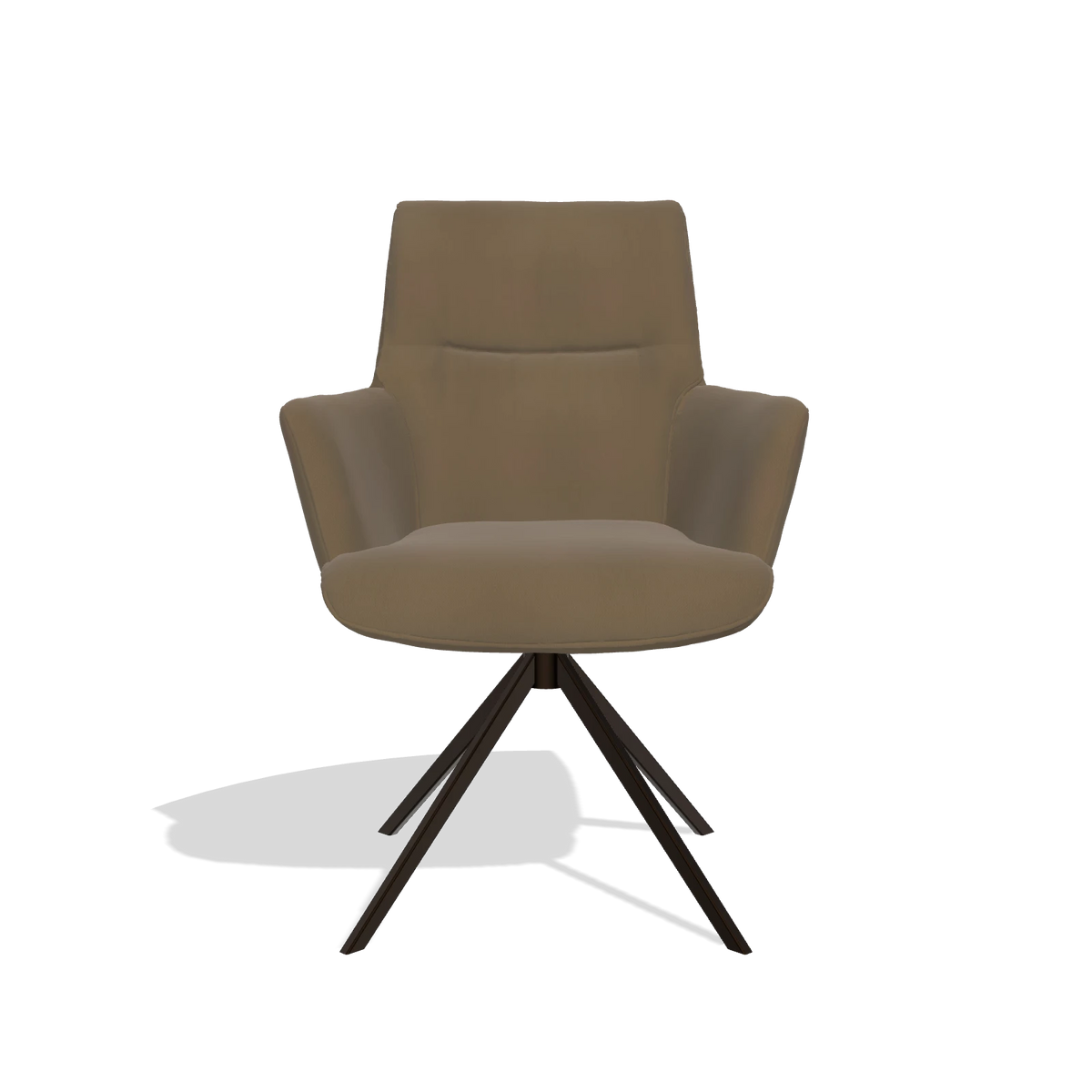Dining Chair with Armrests Flavia 6694 in Leather A802 (olive), espresso swivel base, front view