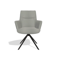 Chaise de salle à manger avec accoudoirs Flavia 6694 en Cuir B967 (grège), pied pivotant en noir, vue de face