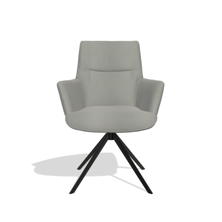 Chaise de salle à manger avec accoudoirs Flavia 6694 en Cuir B967 (grège), pied pivotant en noir, vue de face