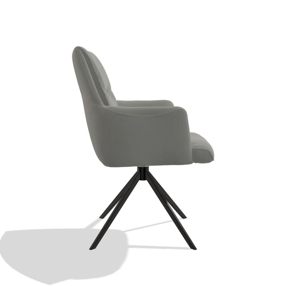 Chaise de salle à manger avec accoudoirs Flavia 6694 en Cuir B967 (grège), pied pivotant en noir, vue de profil