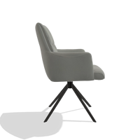 Chaise de salle à manger avec accoudoirs Flavia 6694 en Cuir B967 (grège), pied pivotant en noir, vue de profil