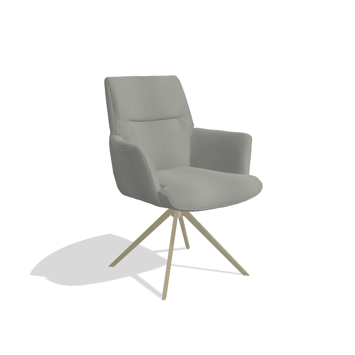 Chaise de salle à manger avec accoudoirs Flavia 6694 en Cuir B967 (grège), pied pivotant en champagne, vue de trois-quarts