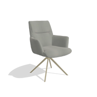 Chaise de salle à manger avec accoudoirs Flavia 6694 en Cuir B967 (grège), pied pivotant en champagne, vue de trois-quarts