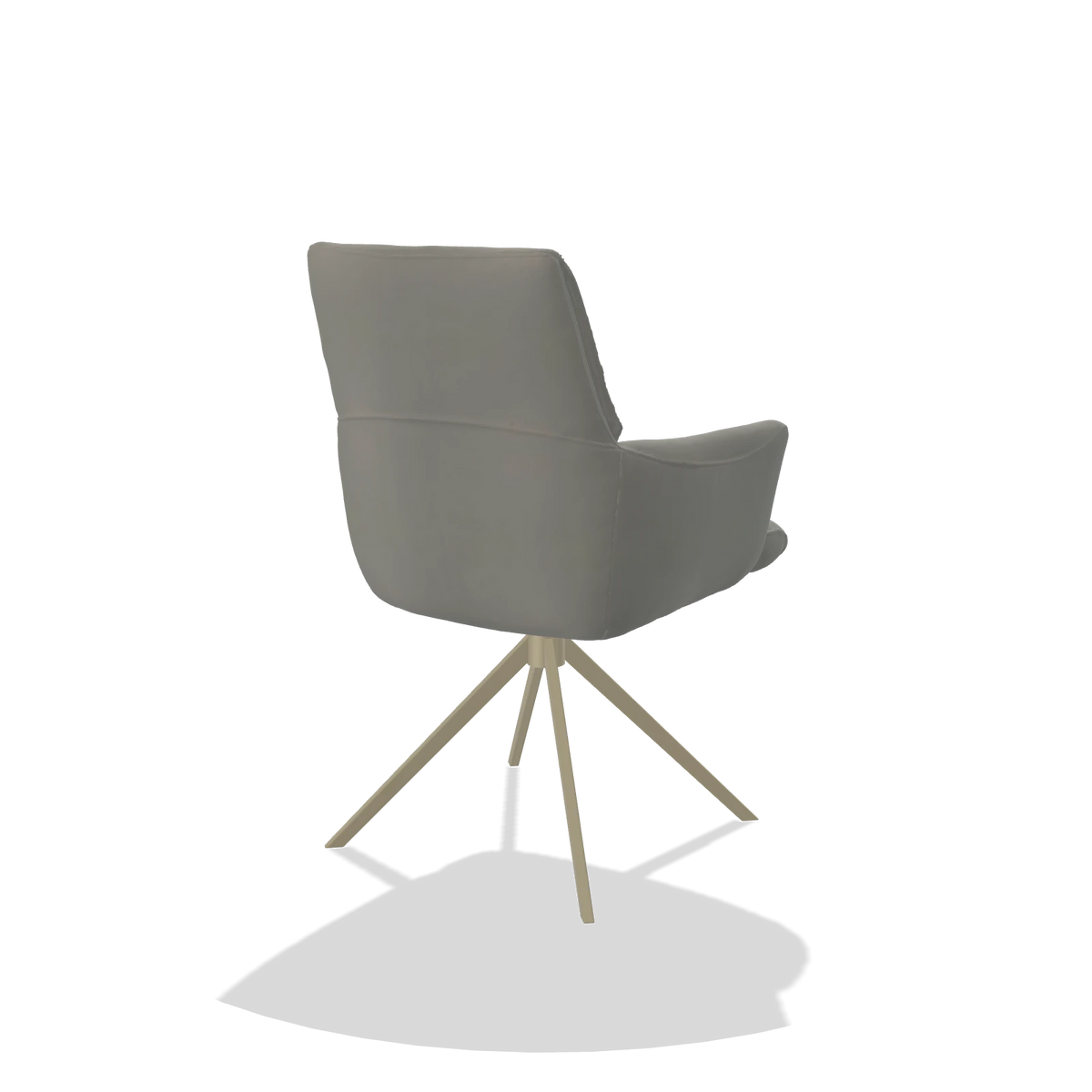 Chaise de salle à manger avec accoudoirs Flavia 6694 en Cuir B967 (grège), pied pivotant en champagne, vue de trois-quarts arrière