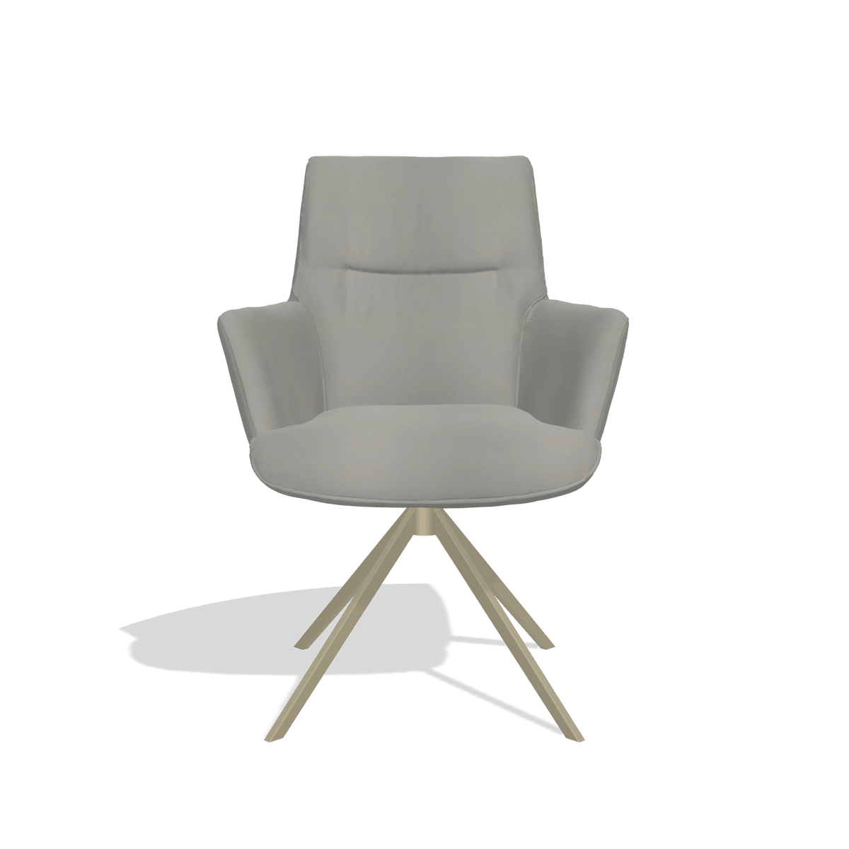 Chaise de salle à manger avec accoudoirs Flavia 6694 en Cuir B967 (grège), pied pivotant en champagne, vue de face