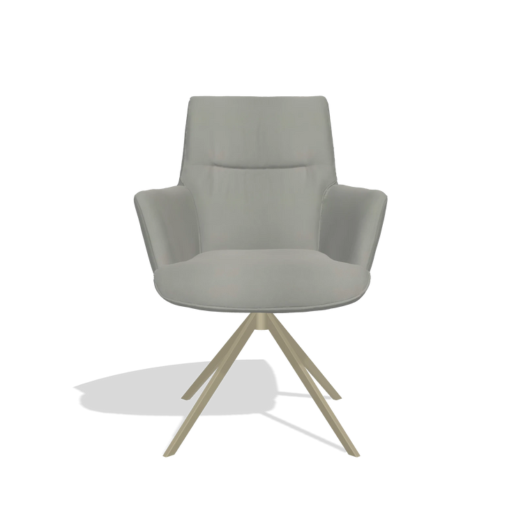 Chaise de salle à manger avec accoudoirs Flavia 6694 en Cuir B967 (grège), pied pivotant en champagne, vue de face
