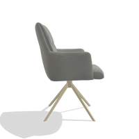 Chaise de salle à manger avec accoudoirs Flavia 6694 en Cuir B967 (grège), pied pivotant en champagne, vue de profil