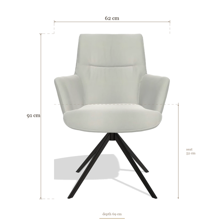 Chaise de salle à manger avec accoudoirs Flavia 6694, dimensions 62 x 69 x 91 cm