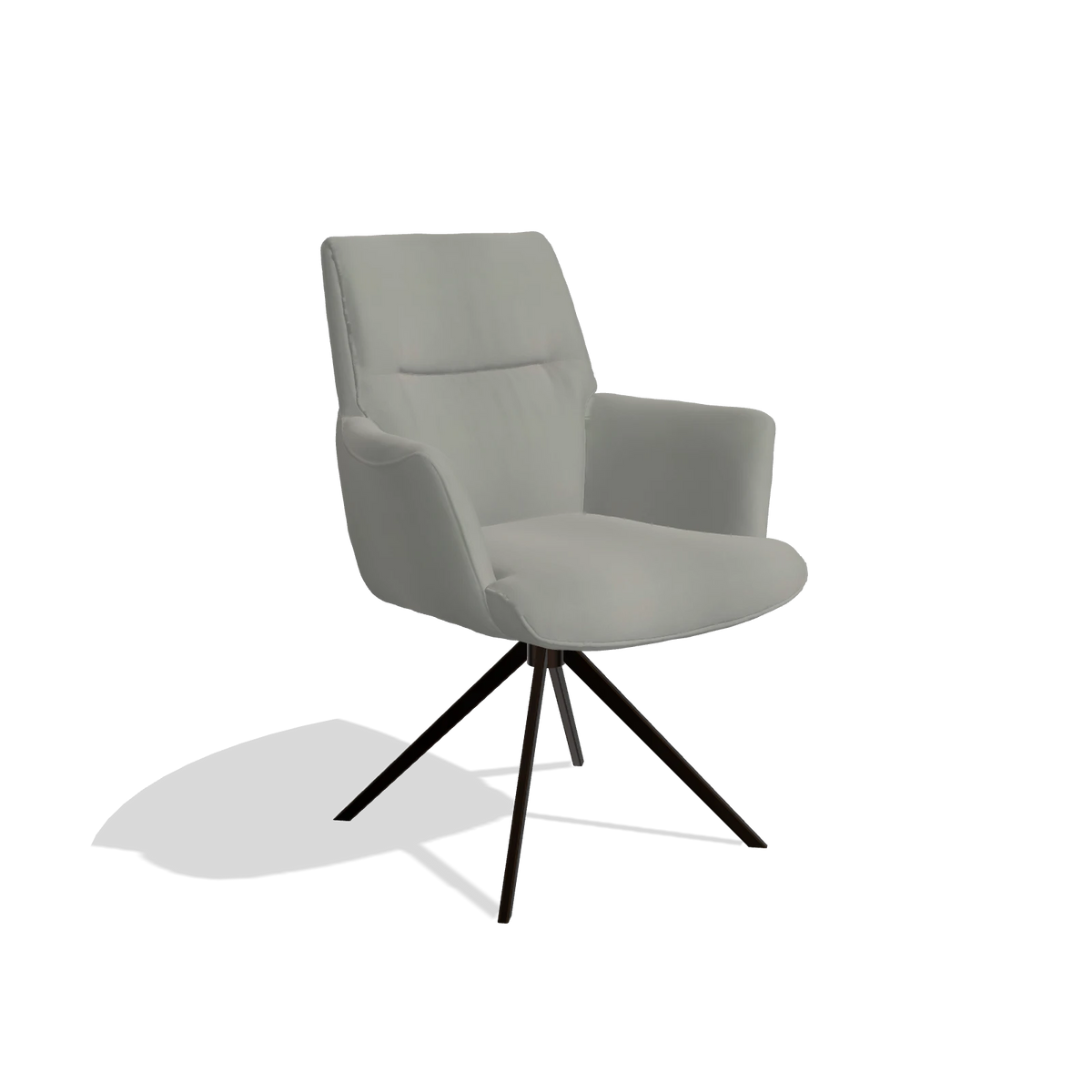 Chaise de salle à manger avec accoudoirs Flavia 6694 en Cuir B967 (grège), pied pivotant en espresso, vue de trois-quarts