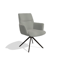 Chaise de salle à manger avec accoudoirs Flavia 6694 en Cuir B967 (grège), pied pivotant en espresso, vue de trois-quarts