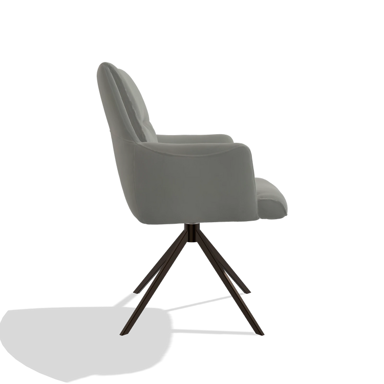Chaise de salle à manger avec accoudoirs Flavia 6694 en Cuir B967 (grège), pied pivotant en espresso, vue de profil