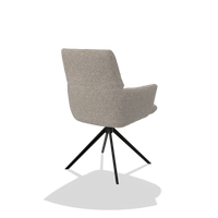 Dining Chair with Armrests Flavia 6694 in Mito 180 fabric (greige), black swivel base, back angled view