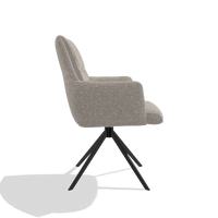 Dining Chair with Armrests Flavia 6694 in Mito 180 fabric (greige), black swivel base, side view