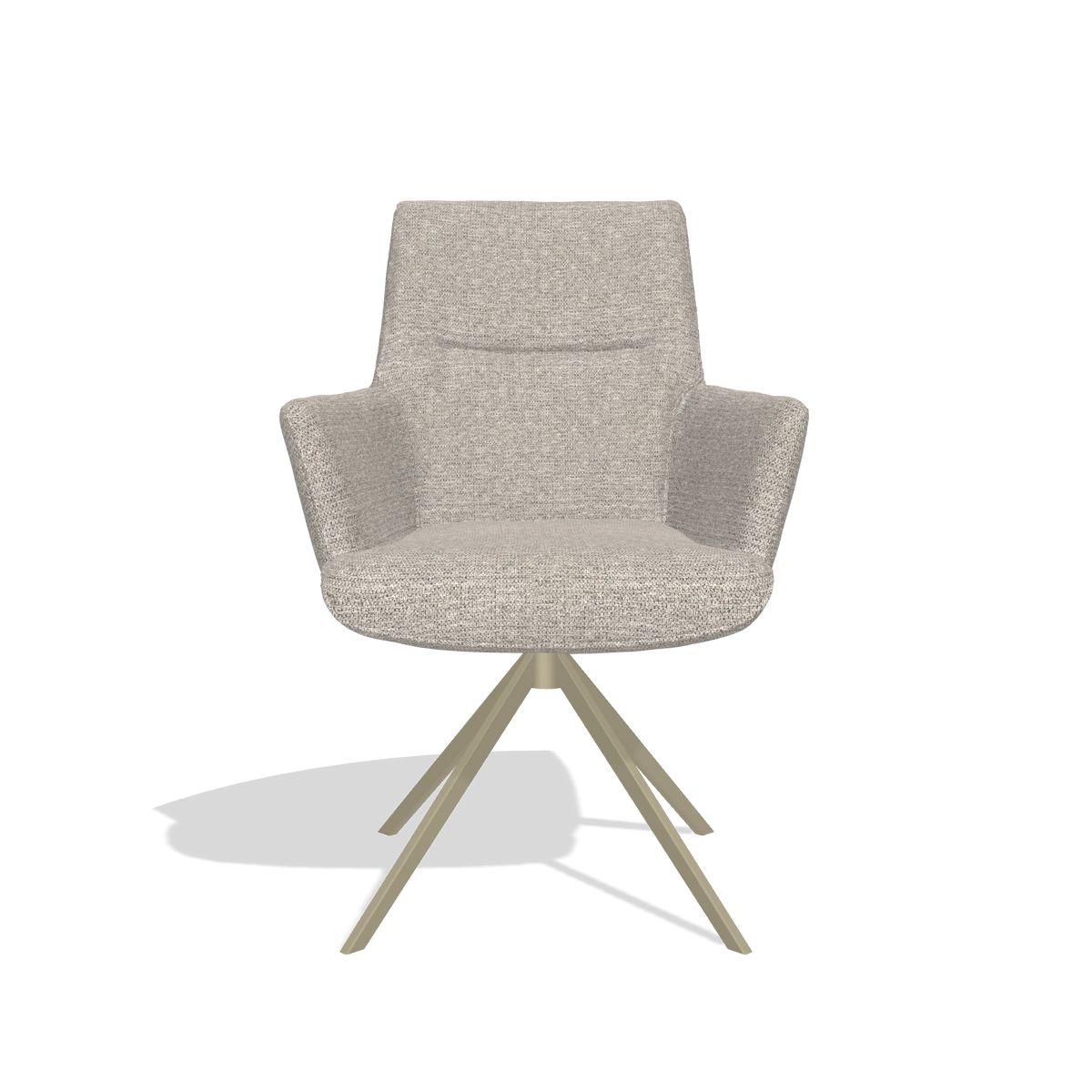 Dining Chair with Armrests Flavia 6694 in Mito 180 fabric (greige), champagne swivel base, front view