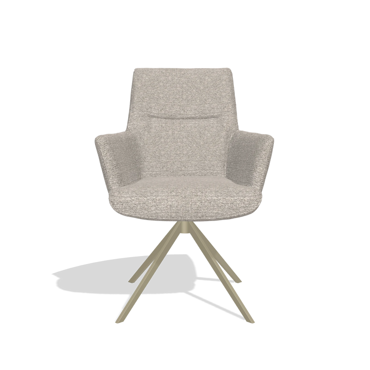 Dining Chair with Armrests Flavia 6694 in Mito 180 fabric (greige), champagne swivel base, front view