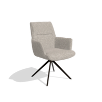 Dining Chair with Armrests Flavia 6694 in Mito 180 fabric (greige), espresso swivel base, angled view