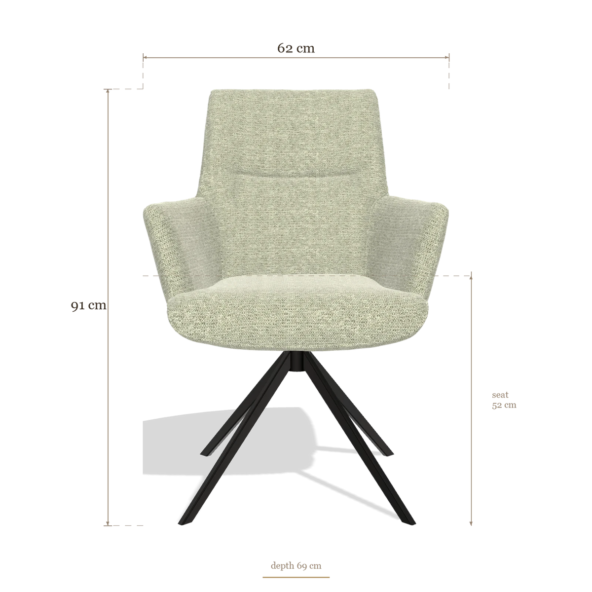 Sedia da pranzo con braccioli Flavia 6694, dimensioni 62 x 69 x 91 cm