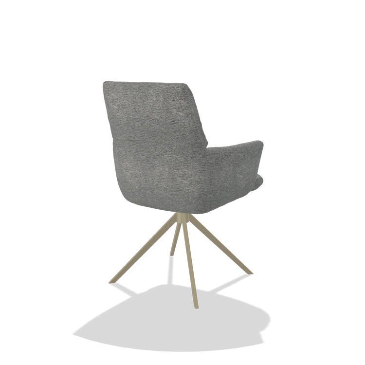 Esszimmerstuhl mit Armlehnen Flavia 6694 in Stoff Mito 97 (Taupe), Drehfuß in Champagner, Schrägansicht von hinten