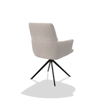 Dining Chair with Armrests Flavia 6694 in Oasis 01 fabric (light grey), black swivel base, back angled view
