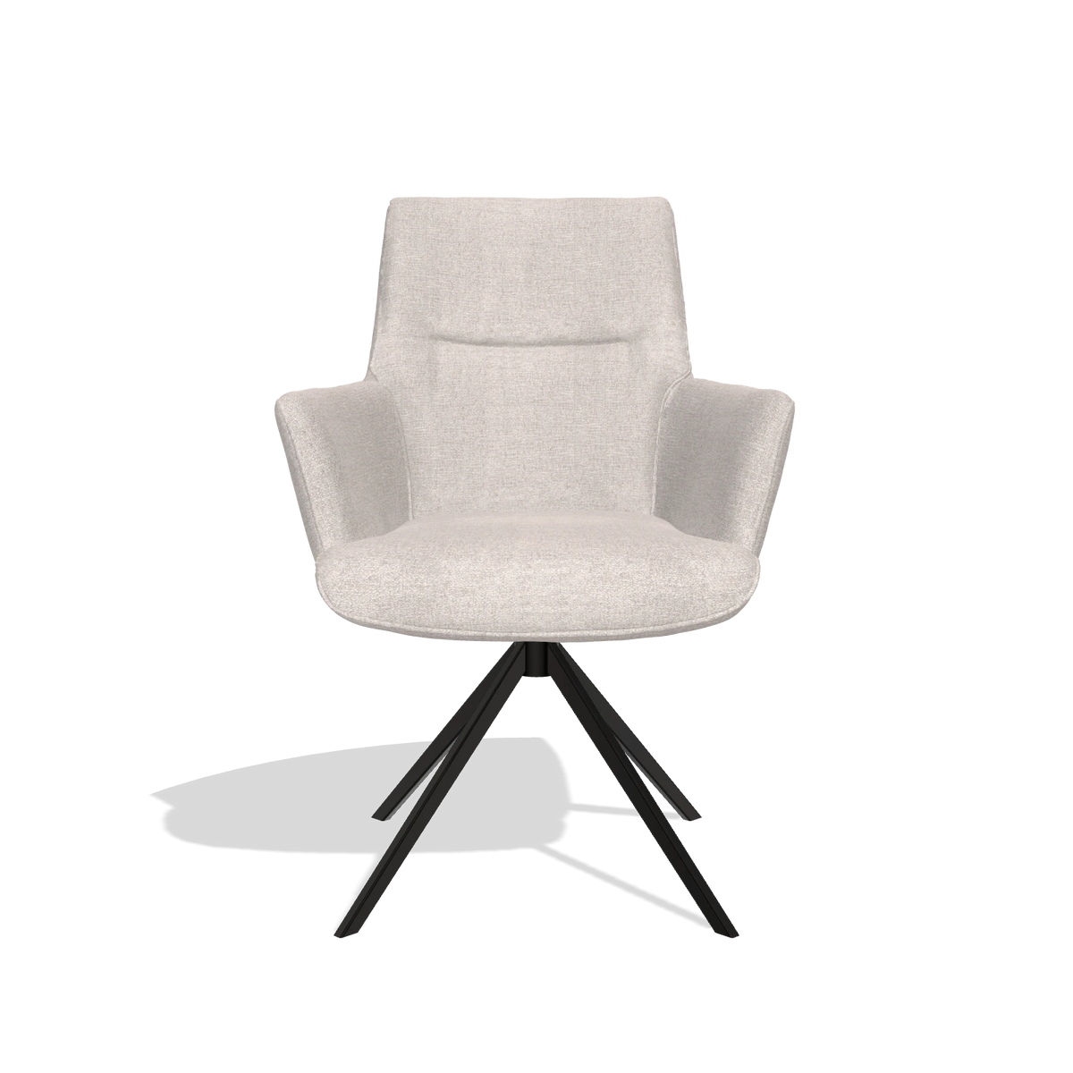 Dining Chair with Armrests Flavia 6694 in Oasis 01 fabric (light grey), black swivel base, front view