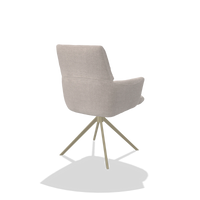 Dining Chair with Armrests Flavia 6694 in Oasis 01 fabric (light grey), champagne swivel base, back angled view