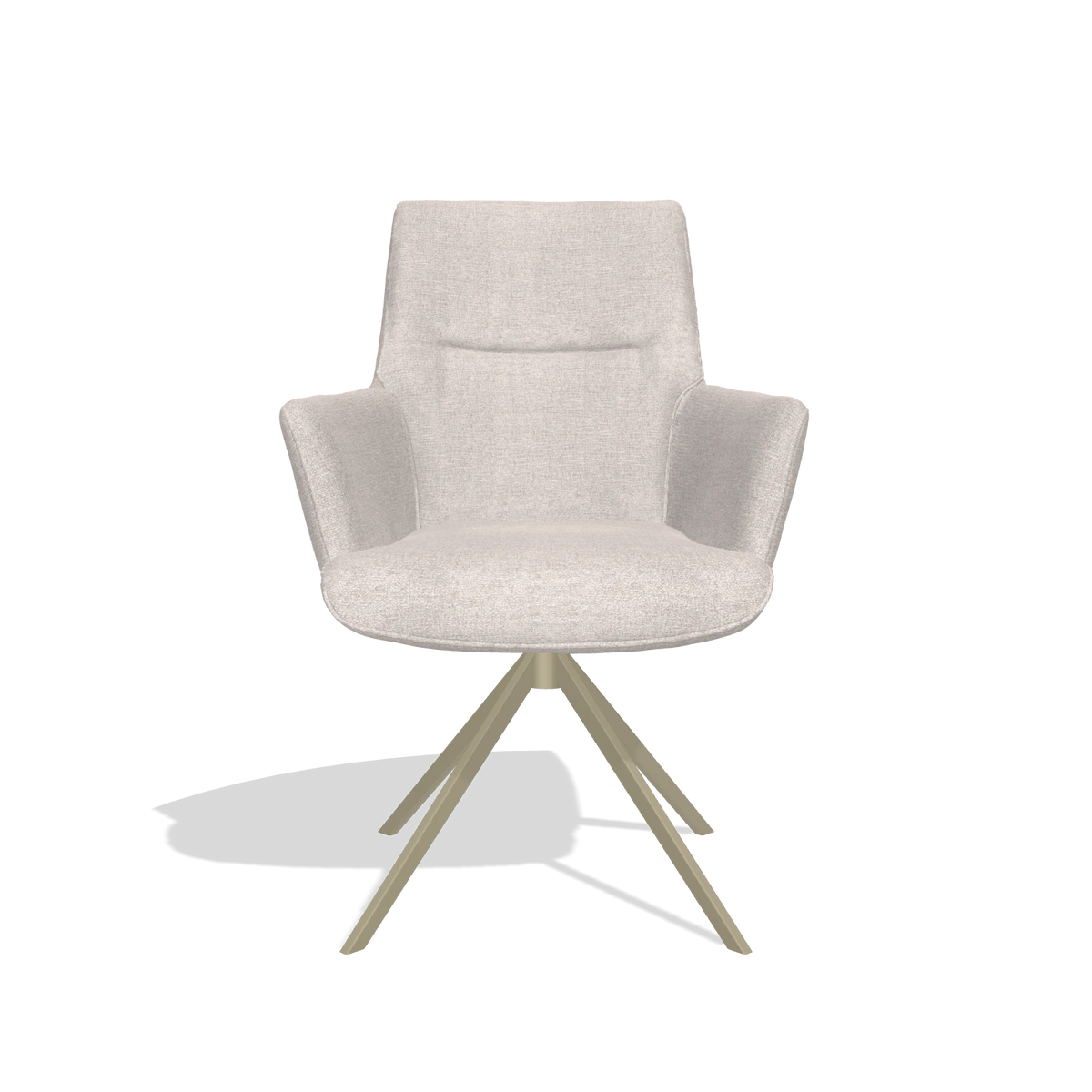 Dining Chair with Armrests Flavia 6694 in Oasis 01 fabric (light grey), champagne swivel base, front view
