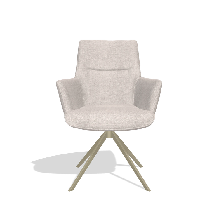 Dining Chair with Armrests Flavia 6694 in Oasis 01 fabric (light grey), champagne swivel base, front view