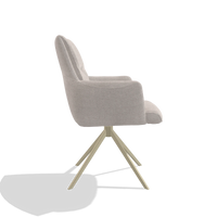Dining Chair with Armrests Flavia 6694 in Oasis 01 fabric (light grey), champagne swivel base, side view