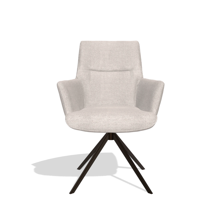 Dining Chair with Armrests Flavia 6694 in Oasis 01 fabric (light grey), espresso swivel base, front view