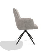 Dining Chair with Armrests Flavia 6694 in Oasis 91 fabric (greige), black swivel base, side view