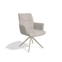 Dining Chair with Armrests Flavia 6694 in Oasis 91 fabric (greige), champagne swivel base, angled view