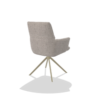 Dining Chair with Armrests Flavia 6694 in Oasis 91 fabric (greige), champagne swivel base, back angled view