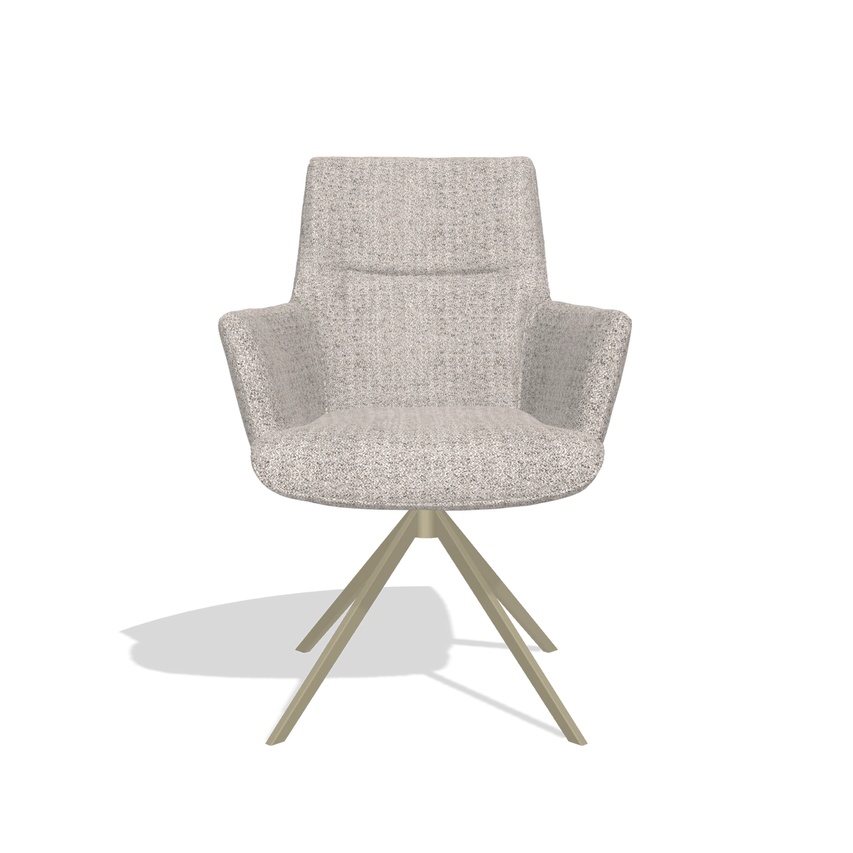 Dining Chair with Armrests Flavia 6694 in Oasis 91 fabric (greige), champagne swivel base, front view
