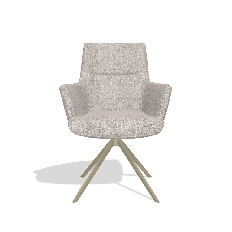 Dining Chair with Armrests Flavia 6694 in Oasis 91 fabric (greige), champagne swivel base, front view