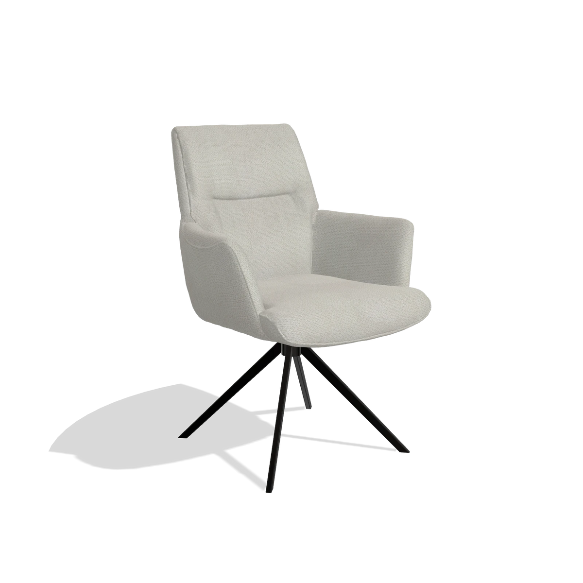 Esszimmerstuhl mit Armlehnen Flavia 6694 in Stoff Rhythm 101 (Greige), Drehfuß in Schwarz, Schrägansicht