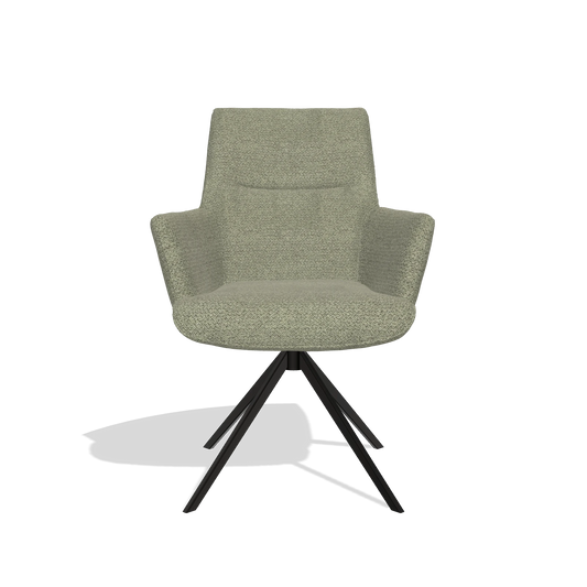 Silla de comedor con reposabrazos Flavia 6694 en tela Rhythm 206 (topo), base giratoria en negro, vista frontal