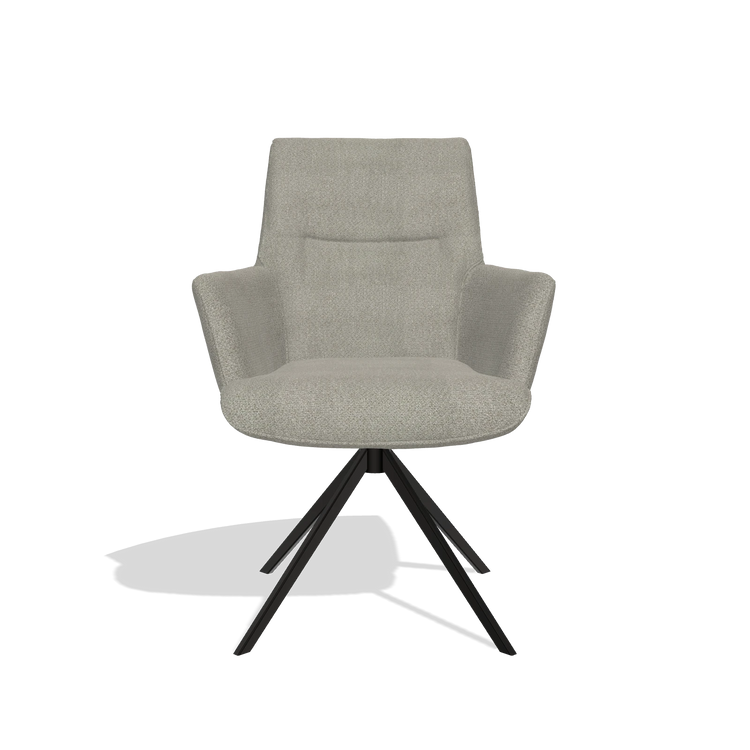 Dining Chair with Armrests Flavia 6694 in Rhythm 84 fabric (grey), black swivel base, front view