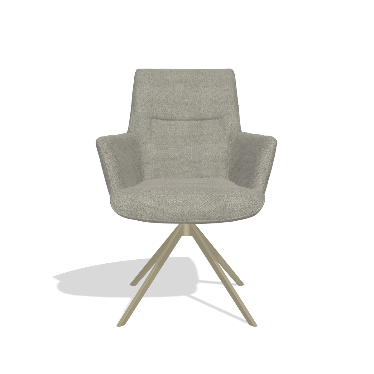 Dining Chair with Armrests Flavia 6694 in Rhythm 84 fabric (grey), champagne swivel base, front view