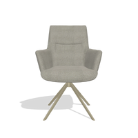 Dining Chair with Armrests Flavia 6694 in Rhythm 84 fabric (grey), champagne swivel base, front view